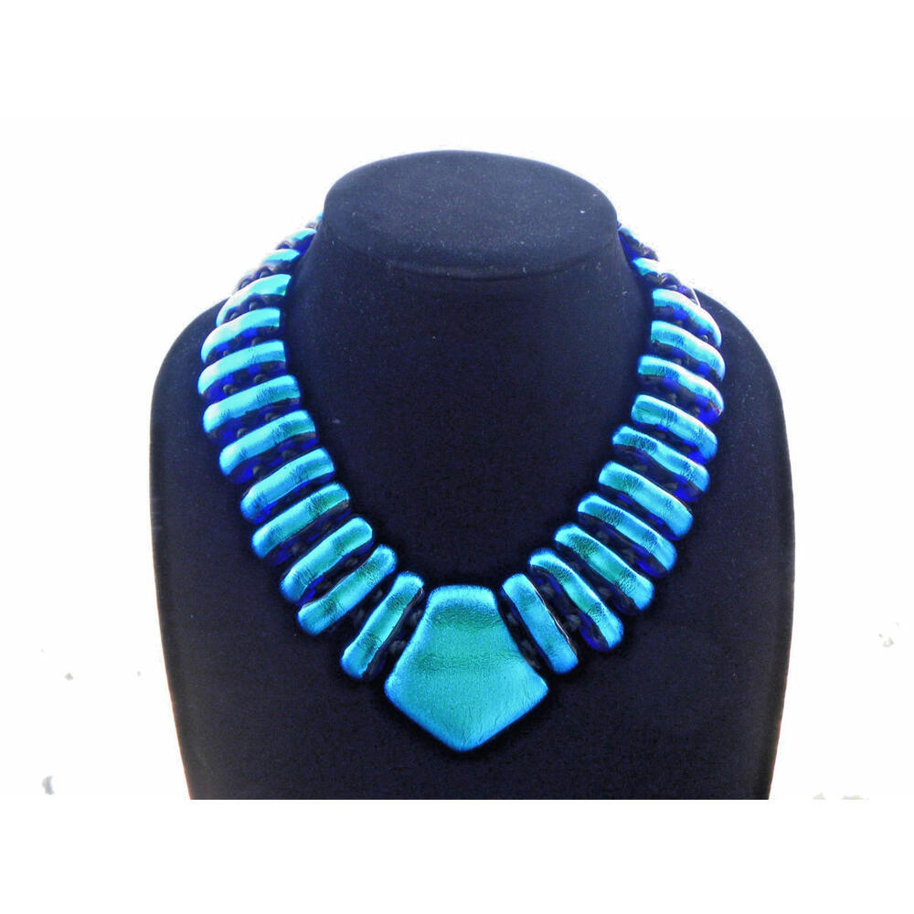 Mid Century Modern Murano Art Glass Dichroic Sterling Collar Necklace 19"